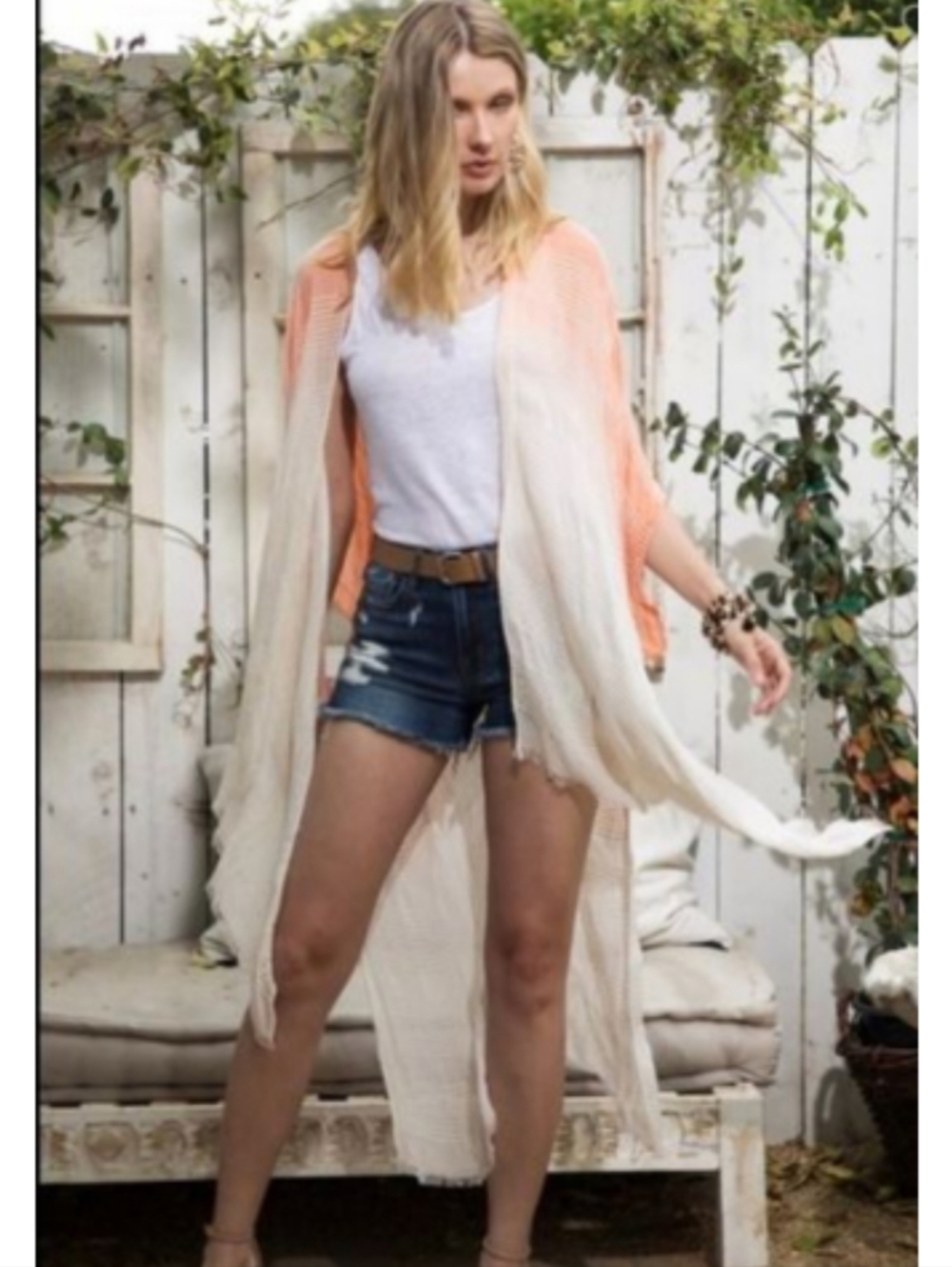 RUGGINE Boho Festival Orangesicle Ombre Open-Front Fringe Kimono OS